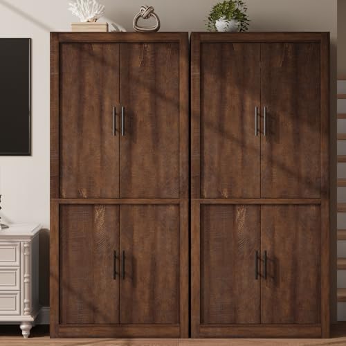 71" Tall Kitchen Pantry Cabinet, Farmhouse Kitchen Pantry Storage Cabinet with 4 Doors & Adjustable Shelves, Freestanding Wood Large Food Cupboard for Dining, Living Room, Rustic Brown