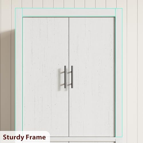 71" Tall Kitchen Pantry Cabinet, Farmhouse Kitchen Pantry Storage Cabinet with 4 Doors & Adjustable Shelves, Freestanding Wood Large Food Cupboard Cabinet for Dining,Living Room,Rustic White