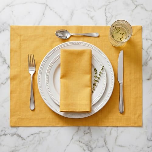 Solino Home 100% Linen Napkins Mustard Yellow, Fete 20 x 20 in, Set of 4