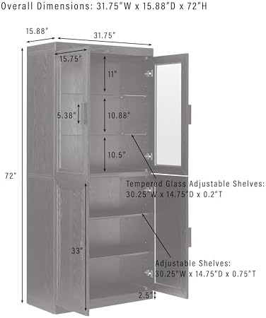 Crosley Furniture Essen Glass Door China Hutch Pantry Storage Cabinet