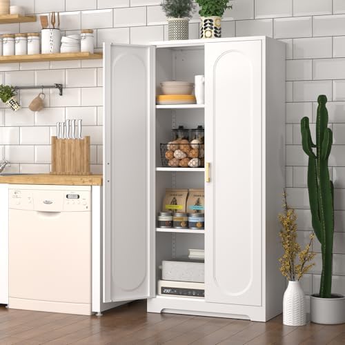 Polup 60" White Metal Kitchen Pantry Storage Cabinet with Doors and Shelves