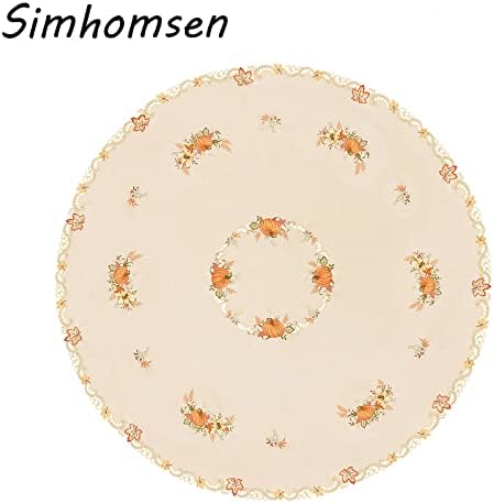 Simhomsen Large Embroidered Fall Autumn Harvest Pumpkins Tablecloth for Thanksgiving (Round 90 inches)