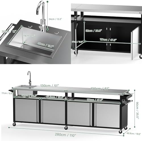 Stanbroil Rolling Grill Table Cart for Outdoor Kitchen Prep, Extra Large