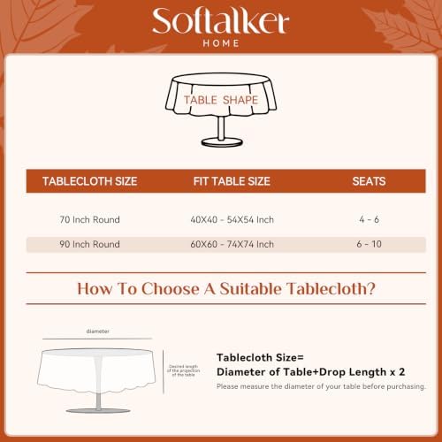 Softalker Fall Jacquard Round Tablecloth, 90 Inch Burnt Orange