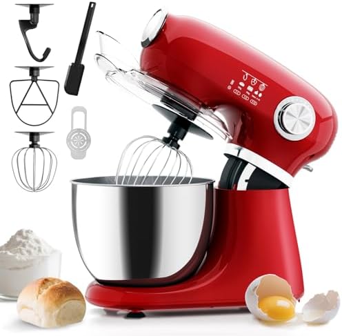 Electactic 5.3 Quart Electric Stand Mixer With 12 Speed, Low Noise, Red