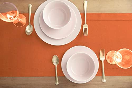 Solino Home Cotton Linen Table Runner Pumpkin Hemstitch, 14 x 60 in