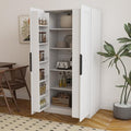 KEIKI 63" Tall Kitchen Pantry Storage Cabinet with Door-Side Rack & Shelves, Freestanding Wood Hutch Food Pantries Cupboard for Coffee Bar, Dining Room