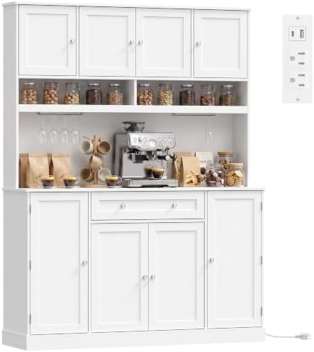 HOMCOM 73" Pantry Cabinet with Charging Station, Kitchen Pantry, White