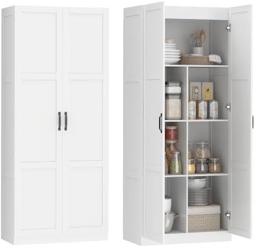 HOMCOM 71" Tall Kitchen Pantry Cabinet with 4 Adjustable Shelves White