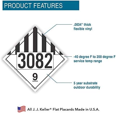 3082 Placard, Class 9 Miscellaneous 25-pk. - 10.75" x 10.75" Removable Self Adhesive Economy Vinyl for Short-Term Applications, DOT Hazmat Compliant, J. J. Keller & Associates, Inc.