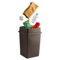 Square Trash Can with Drop Shot Lid, 35 Gallon, Brown, Indoor Outdoor Use
