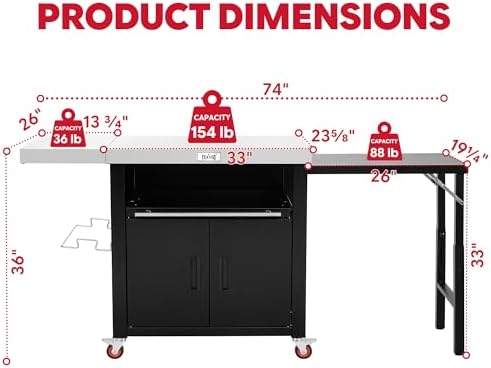 Feasto Outdoor Kitchen Island with Cabinet, 74” x 26” Rolling Grill Table