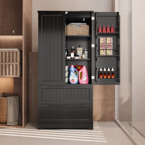 Gizoon 63" Kitchen Pantry Cabinet with Drawers for Dining Room, Black