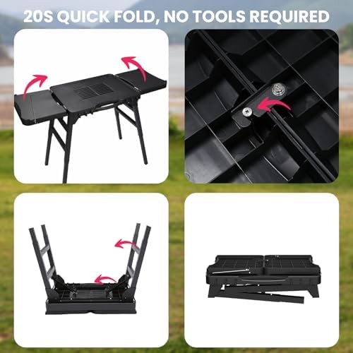GRISUN 51'' Universal Folding Grill Cart with 3 Adjustable Heights