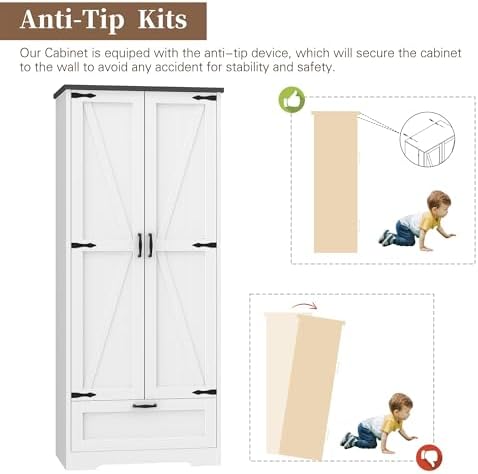 Shintenchi 65" Kitchen Pantry Cabinet, Farmhouse Tall Cupboard, White