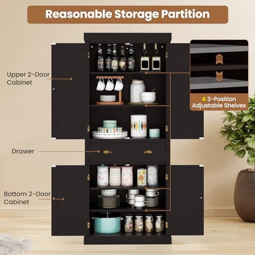 GIANTEX 72" Tall Kitchen Pantry Cabinet, Storage Cabinet with Drawer, Brown