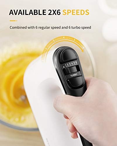 SHARDOR Hand Mixer Electric, 6 Speed & Turbo Mixer Electric Handheld, Snap-On Storage Case,5 Stainless Steel Accessories for Whipping, Mixing Cookies, Brownie, Cakes, Dough Batters, White