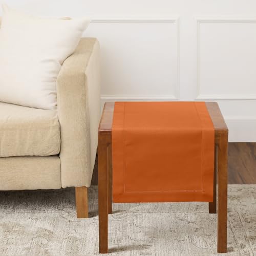 Solino Home Cotton Linen Table Runner Pumpkin Hemstitch, 14 x 36 in