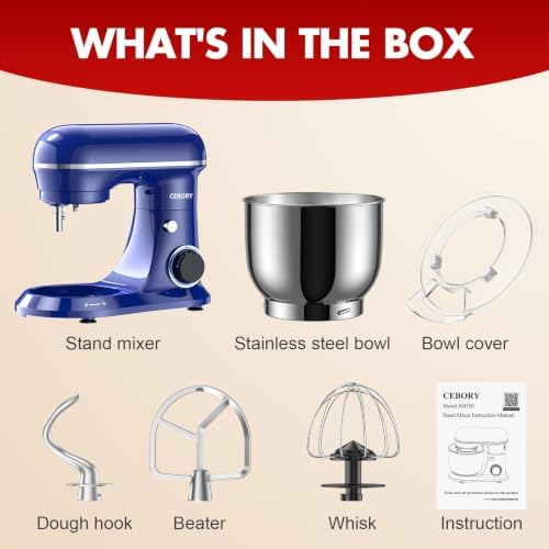 CEBORY Stand Mixer, 4QT 10+P-Speed Electric Kitchen Mixer with Bowl