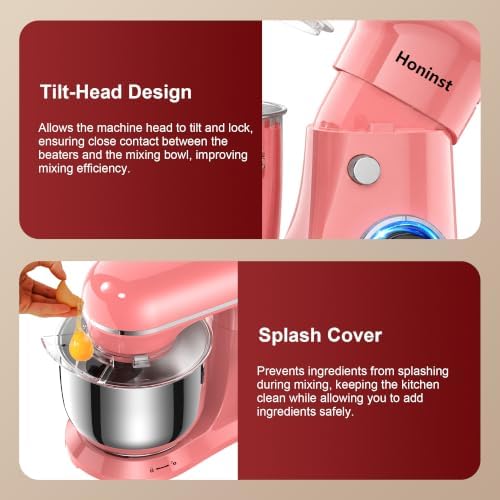 Honinst 4QT Electric Stand Mixer, 10-Speed Tilt-Head Compact Kitchen Mixer