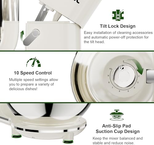 Camic 7.45 QT Tilt-Head Stand Mixer, Electric Mixer for Baking (White)