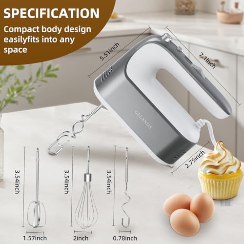 Hand Mixer Blender with Turbocharged 5-speed, One Click Release, 400W Copper Motor -5 Stainless Steel Accessories -110V Blender, Used for Baking, Beating Eggs, and Dough