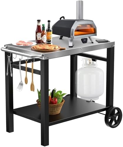 Double-Shelf Stainless Steel Grill Cart, 34 x 21 Outdoor Table