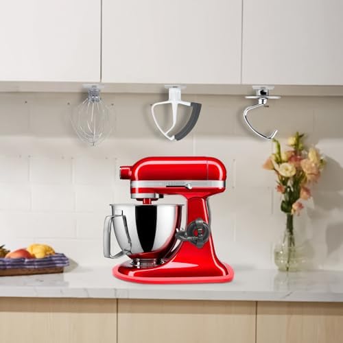 Sliding Mat for Kitchen aid 4.5-5 Qt Stand Mixer with 1Pc Cord Organizer and 3Pcs Attachment Holder for Kitchen Appliance Slider (4.5-5 Qt Bamboo and Attachment, Red)