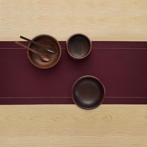 Solino Home Cotton Linen Dining Table Runner Wine Hemstitch, 14 x 108 in