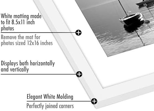 Americanflat 12x16 Picture Frame with Polished Plexiglass - Set of 5 - Use as 8.5x11 Frame with Mat or Display 12x16 Photo Without Mat - Galleria Collection - Picture Frames for Wall Display - White
