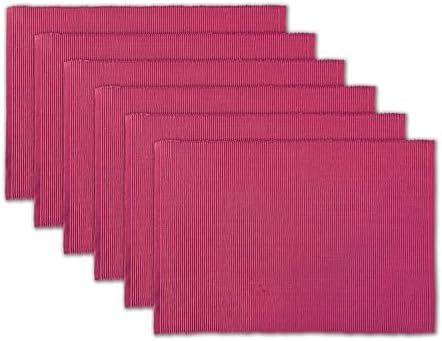 100% Cotton Ribbed Placemats - Set of 6-13 x 19 Inches - Fuchsia/Bright Pink - Everyday Basic Fabric Table Mats - Thick Construction, Washable Cloth Place Mats - by AVKA Studio