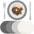 Set of 12 Gray Cotton Placemats 15" Round Scalloped