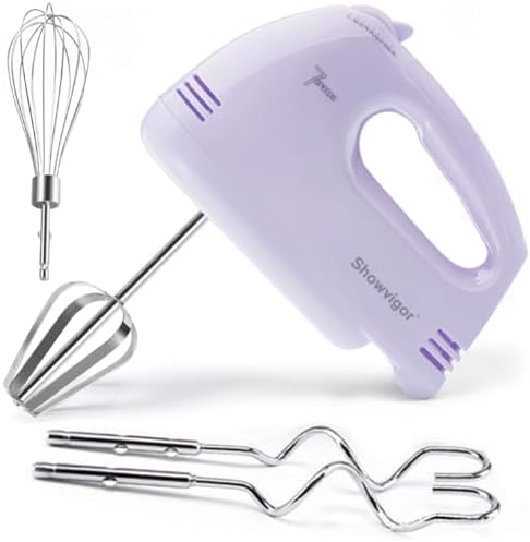 Handmixer Electric Handheld - 7 Speed Portable Kitchen Mixer Electric with 5 Stainless Steel Accessories Whisk, Food Beater for Whipping Mixing Cookies Cakes Eggs, Pueple