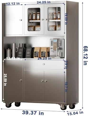 Stainless Steel Kitchen Pantry Cabinet with Drawer and Adjustable Shelves