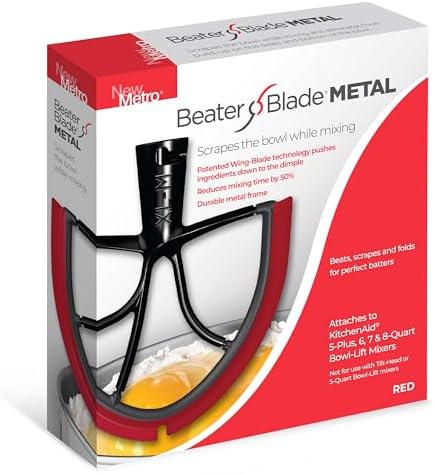 New Metro Design XL-MAX Large Metal Beater Blade, works with KitchenAid 5+, 6, 7, 8-Quart Stand Mixers, Red