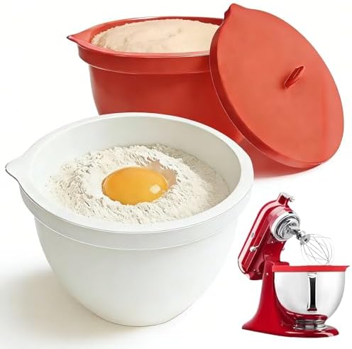 Silicone Bowl Liners with Lids for KitchenAid 5 Qt Tilt Mixing Bowl Inserts, Kitchen Mixer Accessories for Baking & Cooking, Dishwasher Safe, Heat & Cold Resistant（Red & White）
