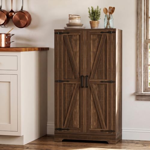 Unikito Kitchen Pantry Cabinet with Adjustable Shelves, Weathered Brown