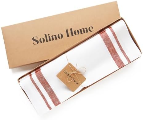 Solino Home 100% Linen Placemats, 14 x 19 in, Red, French Stripe, Set of 4