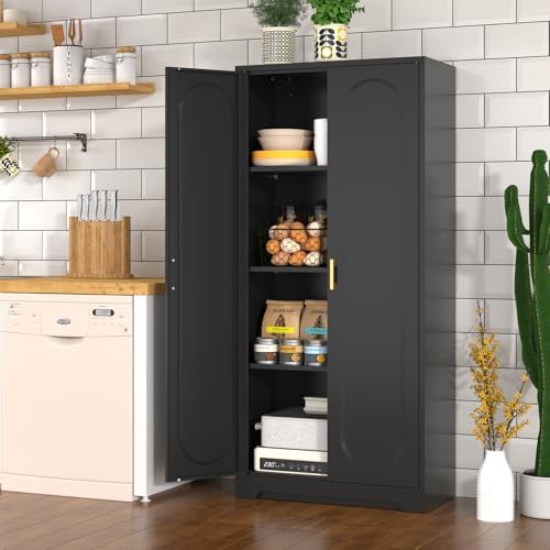 Polup 60" Black Metal Kitchen Pantry Storage Cabinet with Doors and Shelves