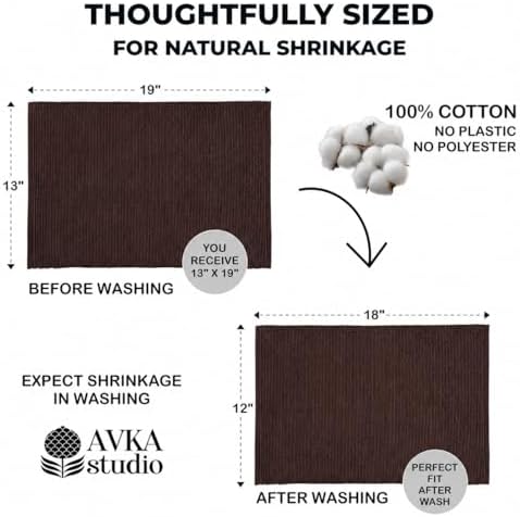 100% Cotton Ribbed Placemats - Set of 8-13 x 19 Inches - Brown - Everyday/Thanksgiving/Fall Cloth Table Mats - Thick Construction, Washable & Reusable Cloth Place Mats - by AVKA Studio