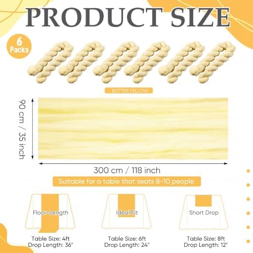 6 Pcs Butter Yellow Cheesecloth Table Runner 118" Cloth Runner