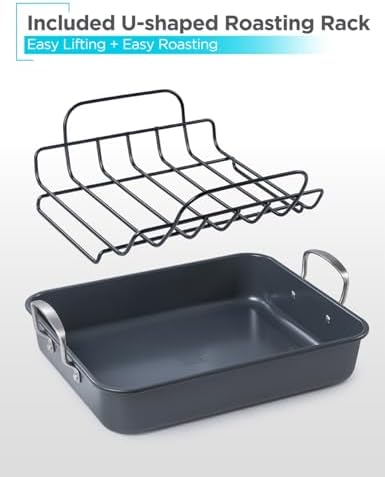 BLACK+DECKER Carbon Steel Turkey Roasting Pan with U-Shaped Rack, BDK400B