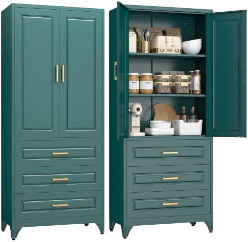UNICOLY 75" Kitchen Pantry Cabinet, Metal Storage Cabinet with Drawer