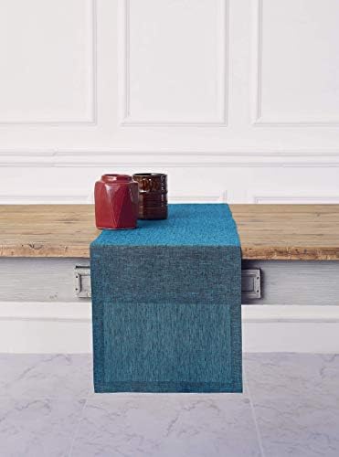 Solino Home 100% Pure Linen Dining Table Runner Teal, Athena 14 x 132 in