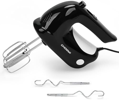 5-Speed Hand Mixer Handheld，300 W Electric Whisk with 4 Stainless Steel Accessories，Electric Hand Mixer for Baking Cakes, Eggs, Cream （Black）