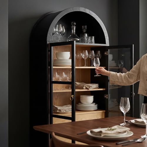YESHOMY 71" Arched Kitchen Pantry Cabinet with Large Drawers, Black