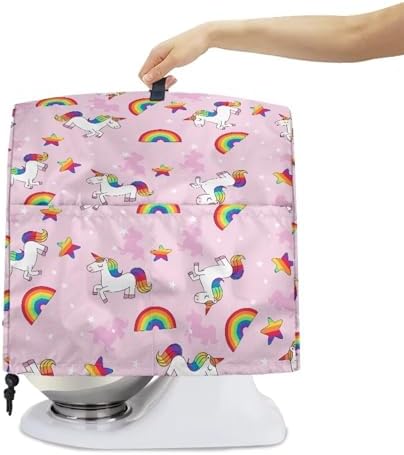 Cartoon Horse Rainbow Stand Mixer Cover Dust Protector Cover Compatible with 5-8 Quart Kitchen Aid Mixer Kitchen Decor Appliance Covers with 2 Pockets Pink