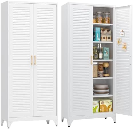 UNICOLY 75" Metal Storage Cabinet, Kitchen Pantry Storage Cabinet with Door