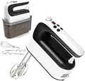 Yomelo 9-Speed Digital Hand Mixer Electric, 400W Powerful DC Motor, Hand Mixer Electric Handheld with Snap-On Storage Case, 5 Stainless Steel Accessories, Beaters, Dough Hooks, Whisk(White/Black)