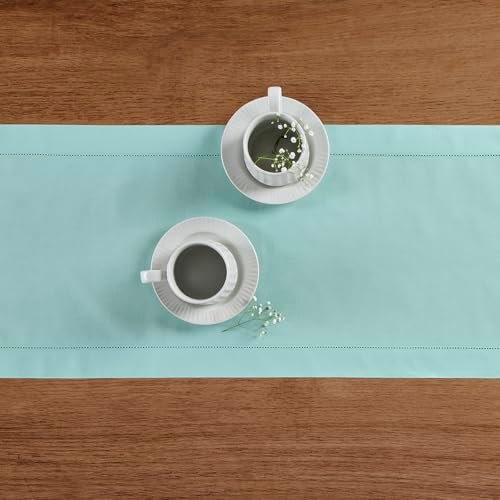 Solino Home Cotton Linen Dining Table Runner Pastel Turquoise, 14 x 90 in